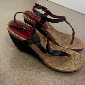 Ralph Lauren Black and Red Wedge Sandals
